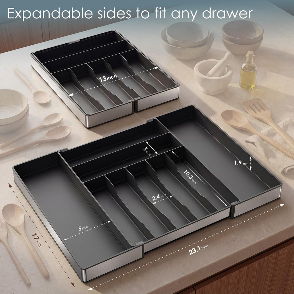 Silverware Drawer Organizer, 9 Slots Expandable Kitchen Drawer Organizer