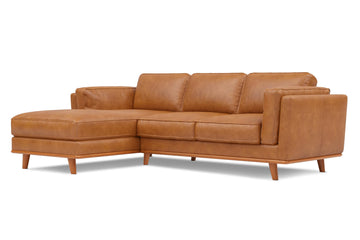 Artisan Full Leather Sofa - Pure Full Italian Nappa Leather Couch, Solid Wood Accent, Ultimate Comfort (Cognac, Left