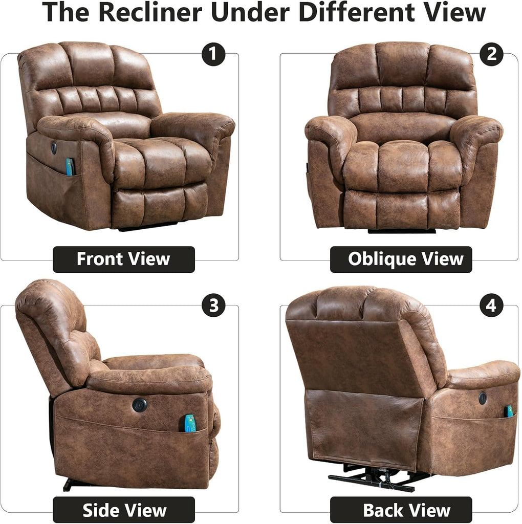 Oversized Power Lift Recliner with Massage and Heat for Elderly, Faux Leather Electric Lifting Reclining Chair with