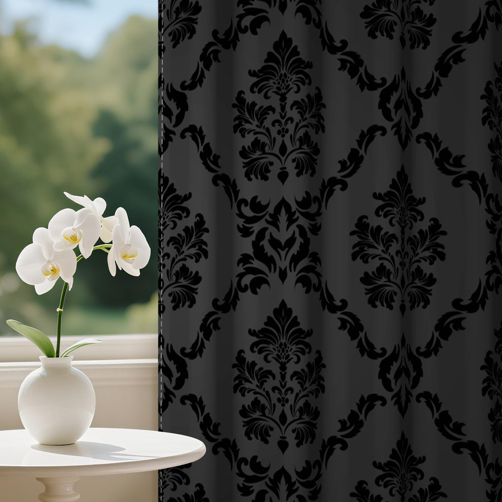 Black Print Blackout Curtains 84 inch Long - Ombre Damask Gothic Window Drapes Thermal Insulted Curtains Living Room