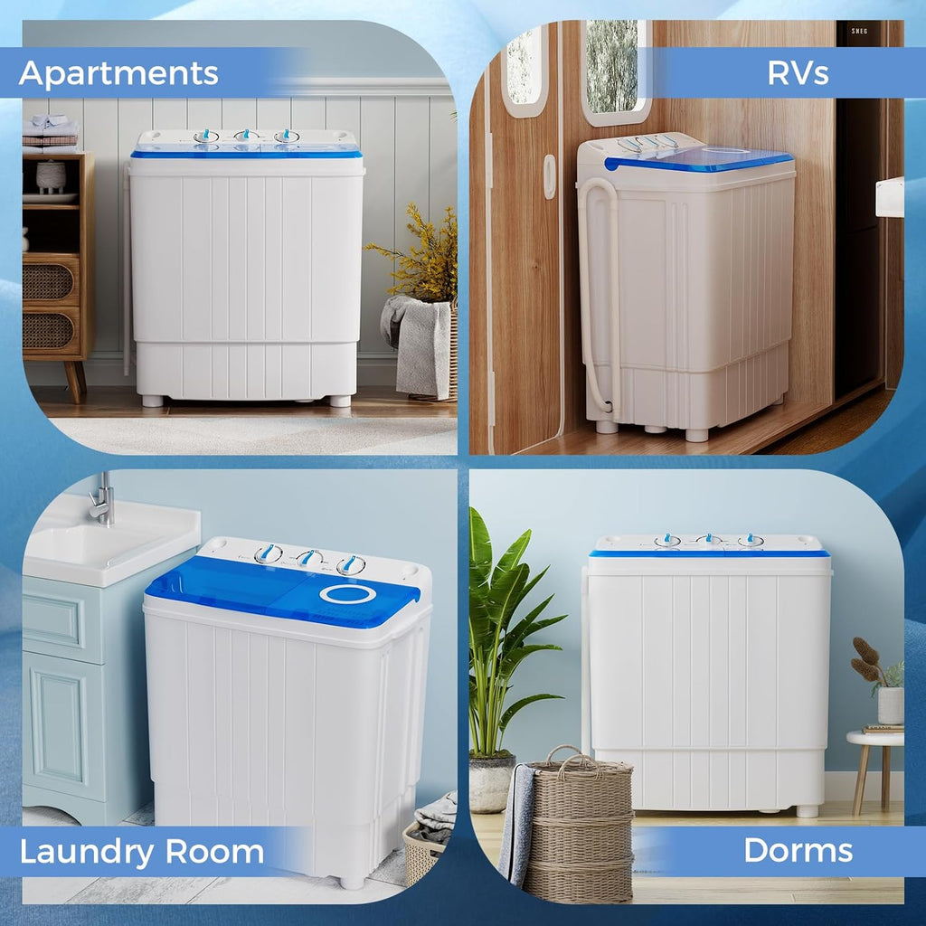 Portable Washing Machine, 17.6lbs Compact Washer Spinner Combo with Pump Drain, Twin Tub 11lbs Wash & 6.6lbs Spin
