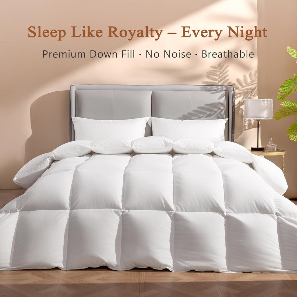 DWR Luxury King Down Comforter, 50% Real Down Filled, Ultra-Soft Cotton Blend, Medium Weight for All Season, Hotel