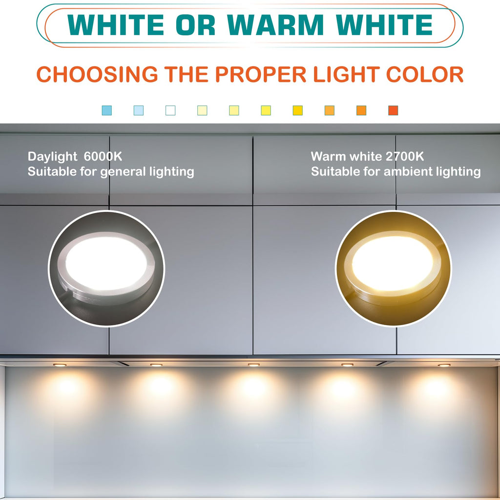 Under Cabinet Lighting Kit, Curio Display Case Lighting, Dimmable Wireless RF Remote Control, Linkable Wired LED Puck