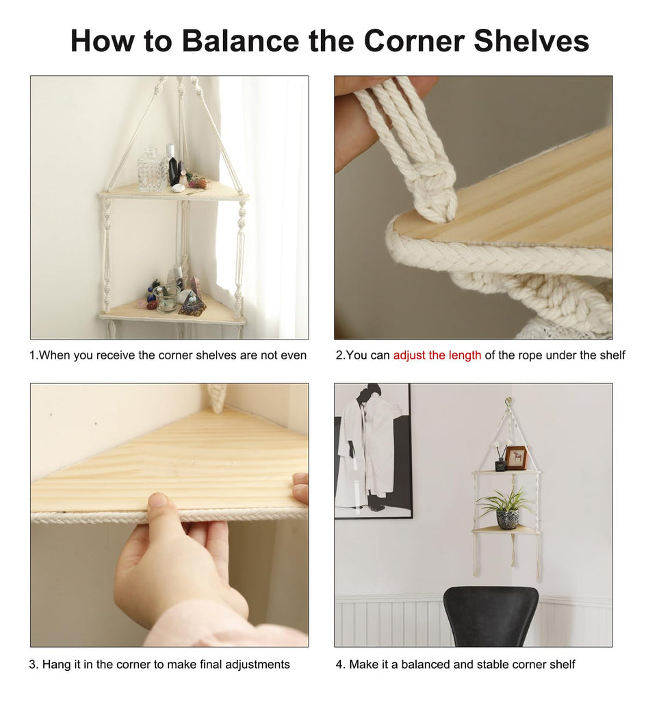 Corner Shelf Macrame Wall Hanging, Boho Wood Storage Wall Decor