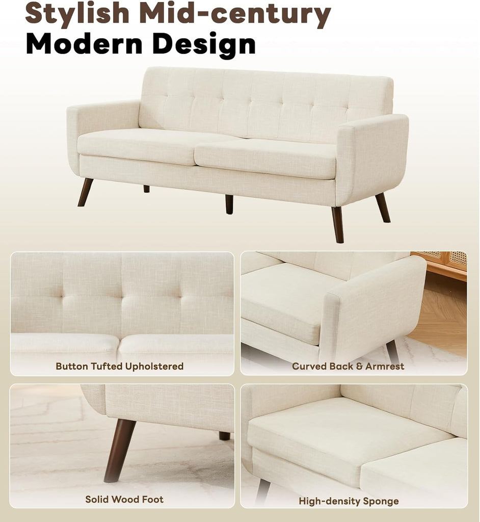 77.2" W Linen Sofa Couch, Mid Century Modern Decor Loveseat Couches for Living Room
