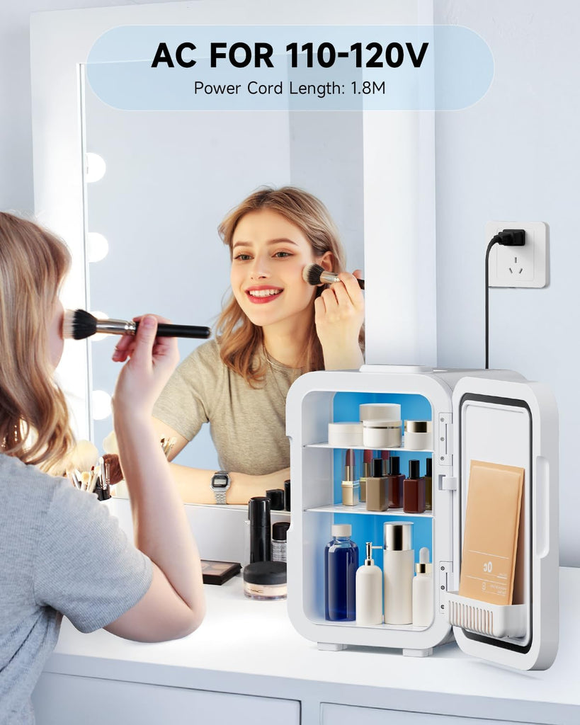 Small Mini Fridge, 18L Portable Tiny Fridge for Skincare, 120V/12V Makeup Refrigerator Mini, Thermoelectric Cooler &