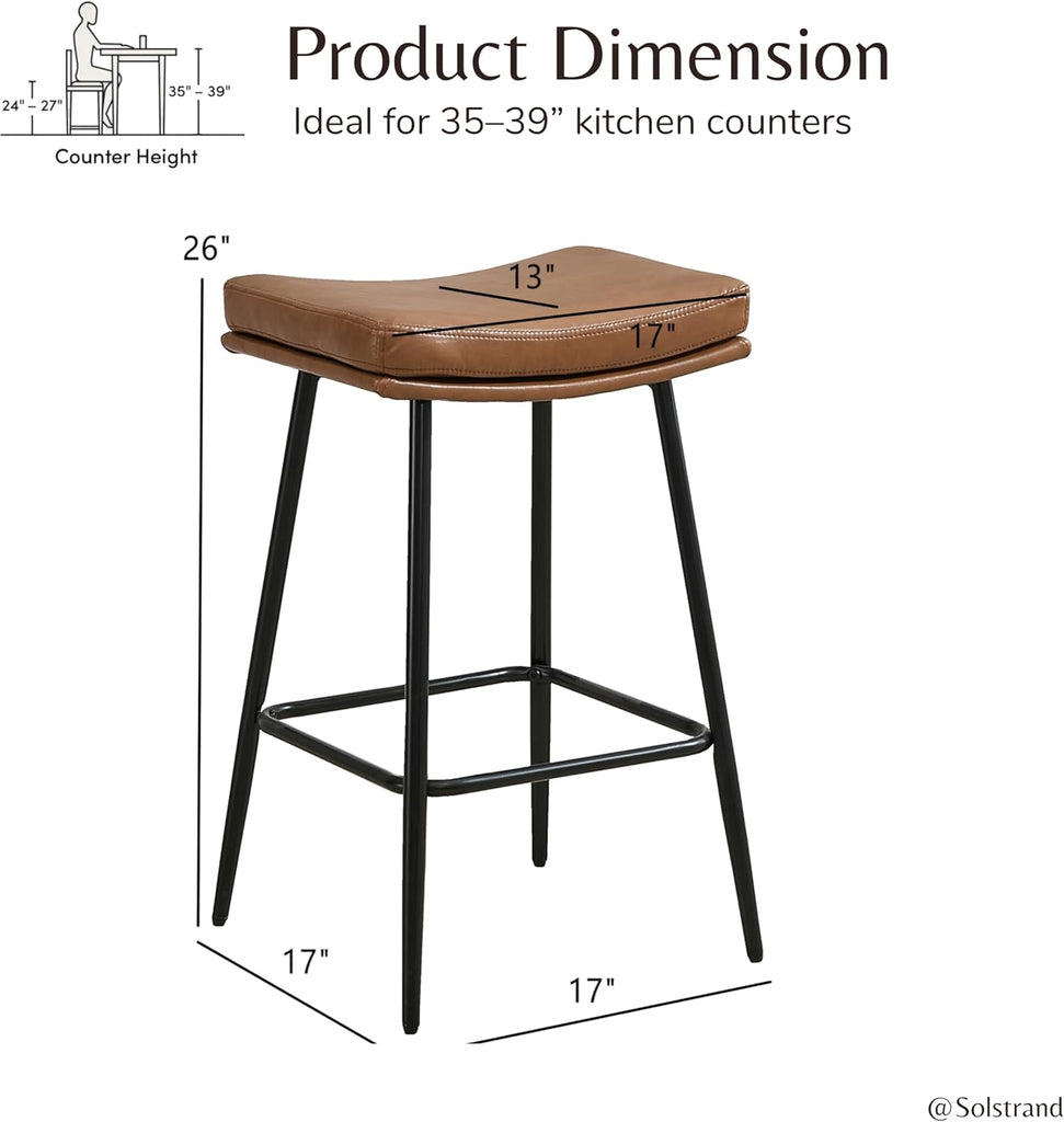 Saddle Bar Stools Set of 3,Counter Height Bar Stools Counter Farmhouse Modern Faux Leather Barstools with Upholstered