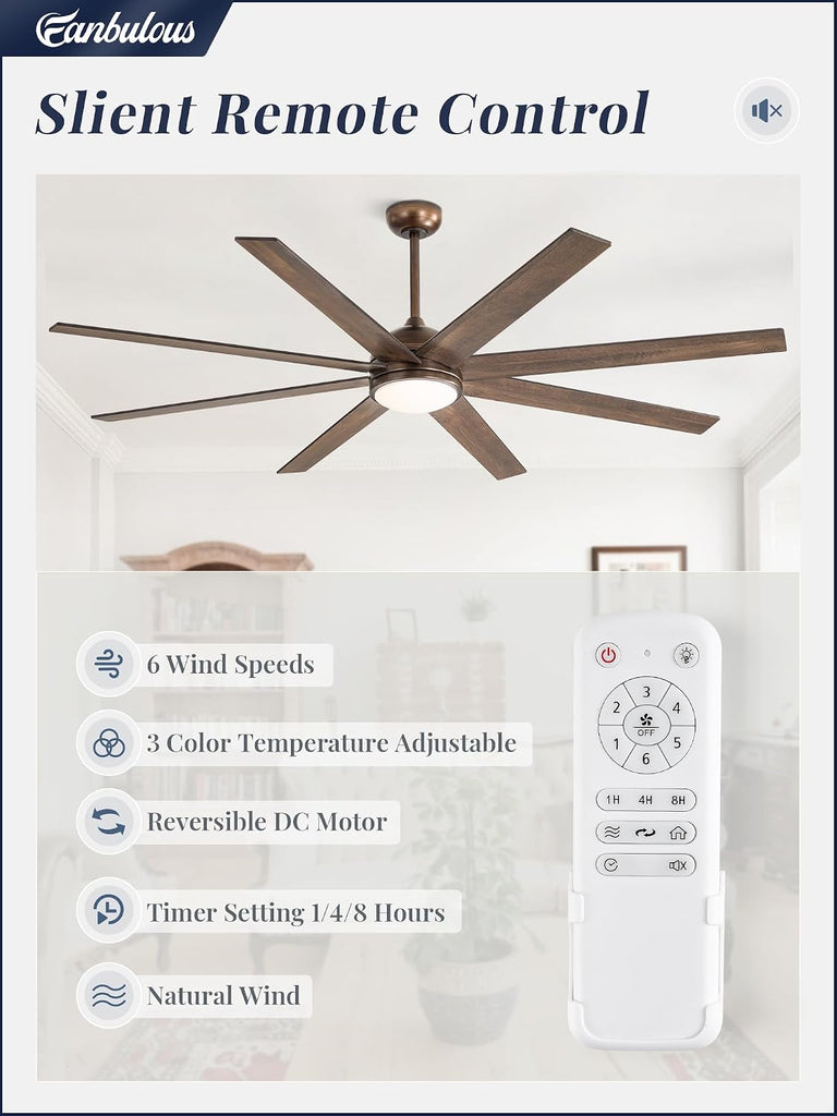 72" Ceiling Fan with LED Light and Remote - Antique Bronze