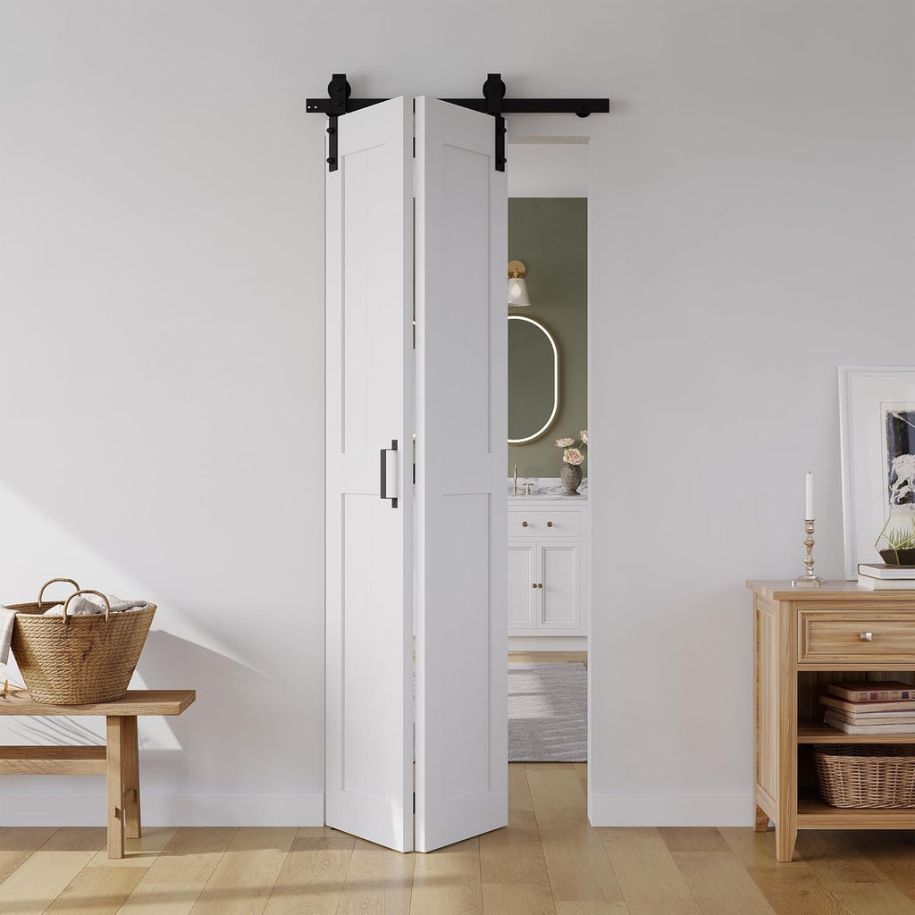 Bifold Barn Door 30" x 84", MDF Bi-Fold Sliding Closet Doors with Hardware Kit Included, Pre-Finishe