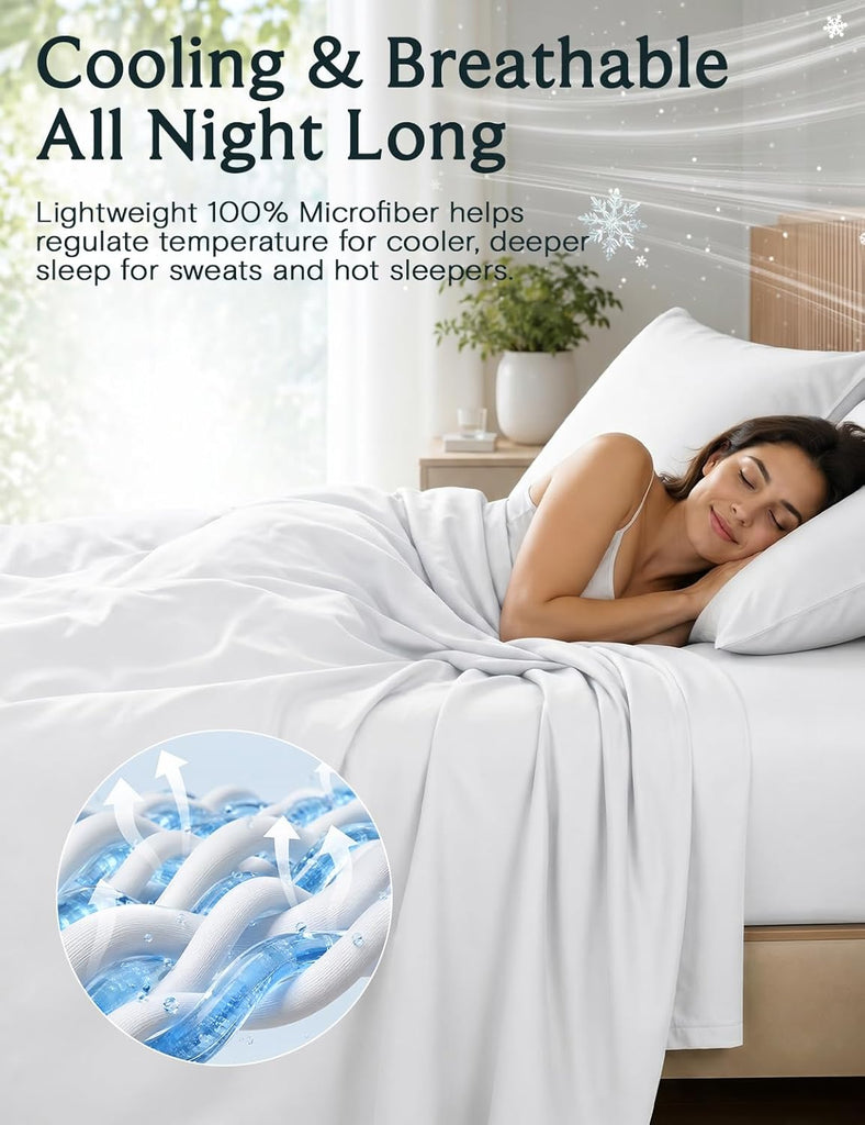 Sheet Set, Bed Sheets 4PC, Deep Pocket Cooling Bed Sheets, Soft Hotel Luxury Bedding for Mattress Wrinkle