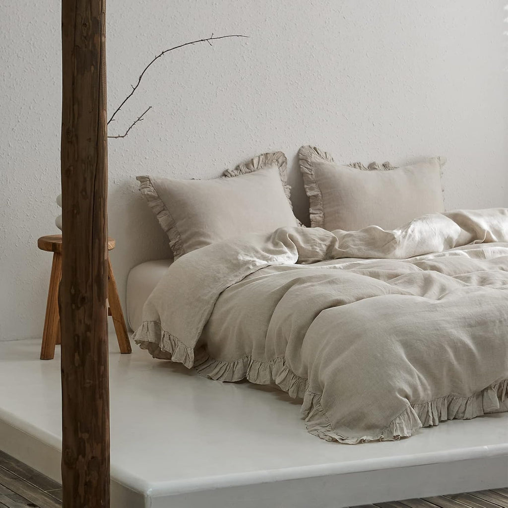 100% Linen Euro Sham Covers with Ruffle, 26x26 Inch Pillow Covers Set of 2, Euro Pillow Shams, Natural Linen