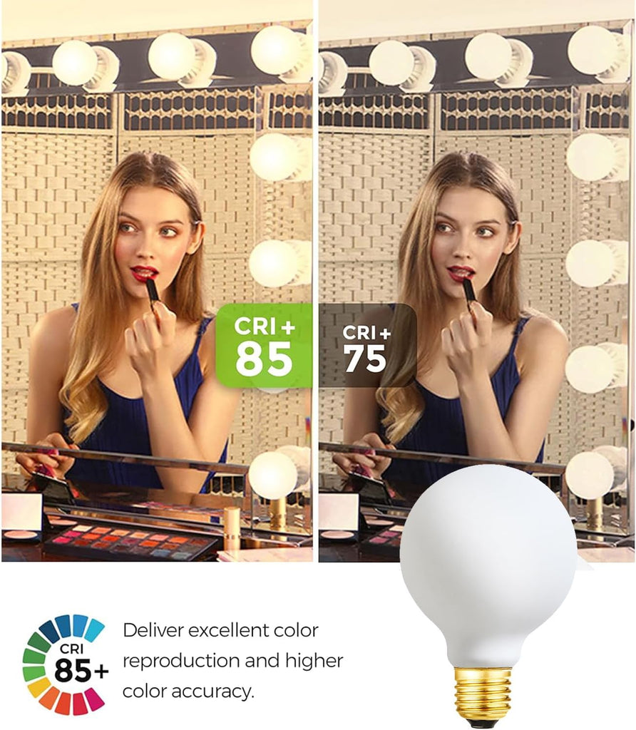 LED Light Bulb G25/G80 Dimmable Flick-Free Matt White 6W Soft White 3000k CRI95 600LM, 60W Equivalent Vintage LED (4 Pack)