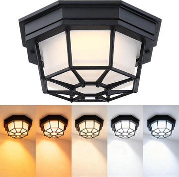 8.5” Black Flush Mount LED Ceiling Light 2700K 3000K 3500K 4000K 5000K Octagonal Outdoor Porch Lights Black 8.5inch