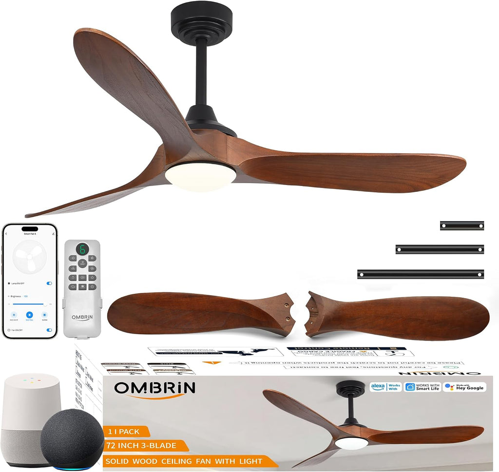 72 inch Outdoor Ceiling Fans with Lights,Smart Wood Large Ceiling Fan for Alexa,Google & APP Control,Indoor/Outdoor
