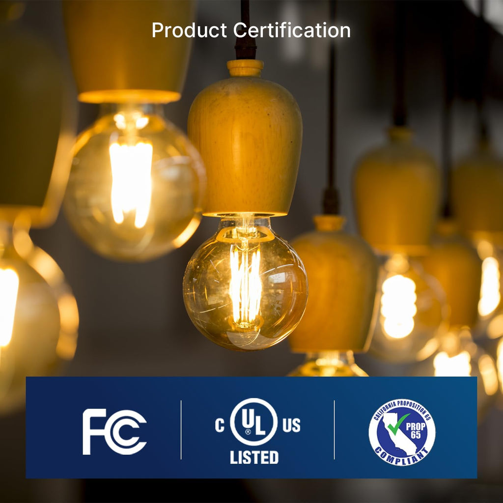 60W Equivalent LED Globe Candelabra Bulbs, Dimmable G16.5 LED E26 Chandelier Light Bulbs, 500LM, CRI82, 4W, AC 120V - Set of 6