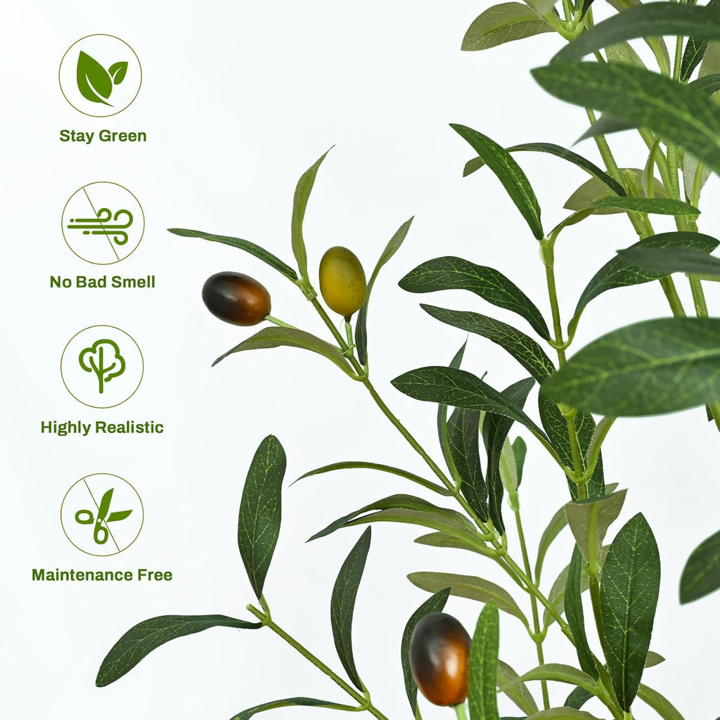 Artificial Olive Tree, 6FT Tall Faux Olive Trees with Planter & Basket, Artificial Plants Indoor with Natural Wood
