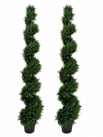 6FT Artificial Boxwood Spiral Topiary Tree for Outdoor & Indoor Decor - Faux UV Resistant Tall Front Door Plant in