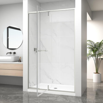 Pivot Shower Door, 36-42" W x 72" H Semi-Frameless Swing Glass Shower Door with Explosion-Proof Film Nano Coating