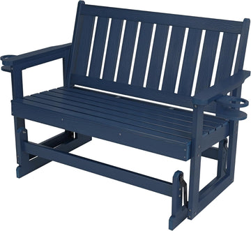 Poly Lumber Patio Glider, HIPS Material Weather-Resistant Swing Bench for Outdoor Porch Garden (Navy Blue, 2-Seater)