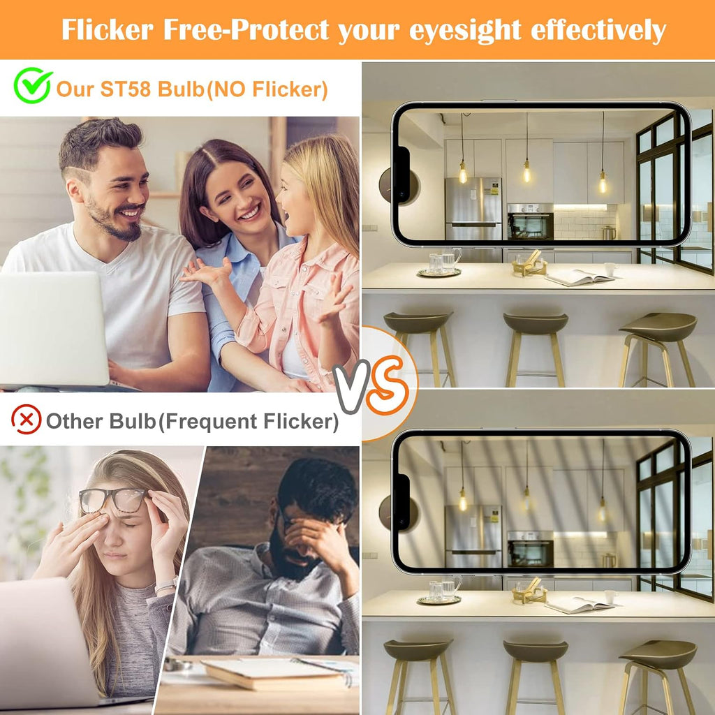 LED Light Bulbs Dimmable Vintage Edison Bulb, E26 LED Bulb 60W Equivalent 720 Lumens, Warm White 2700K, ST58 Antique (Pack Of 4)