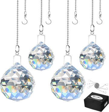 Clear Crystal Sun Catcher Suncatcher Prism Ball with Metal Chains - 4 Pack, 30mm/40mm, Rainbow Pendant Maker