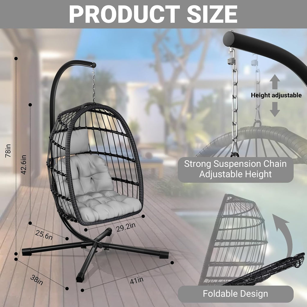Egg Chair with Stand,Patio Rattan Wicker Hanging Hammock Chair Porch Garden,Thickened Aluminum Alloy Steel Frame and