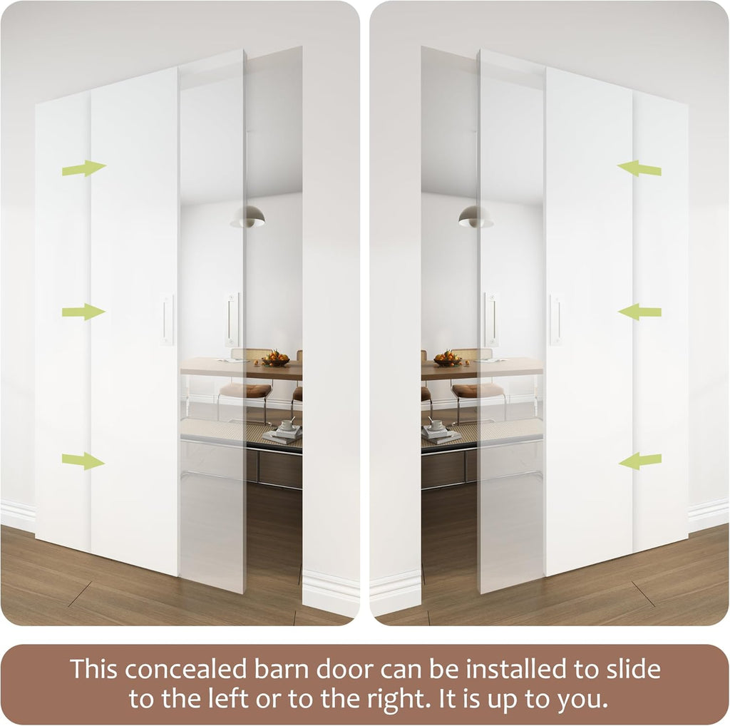 30"x84" Flush Solid Core White Primed Concealed Sliding Hidden Barn Door with Soft Close Installatio