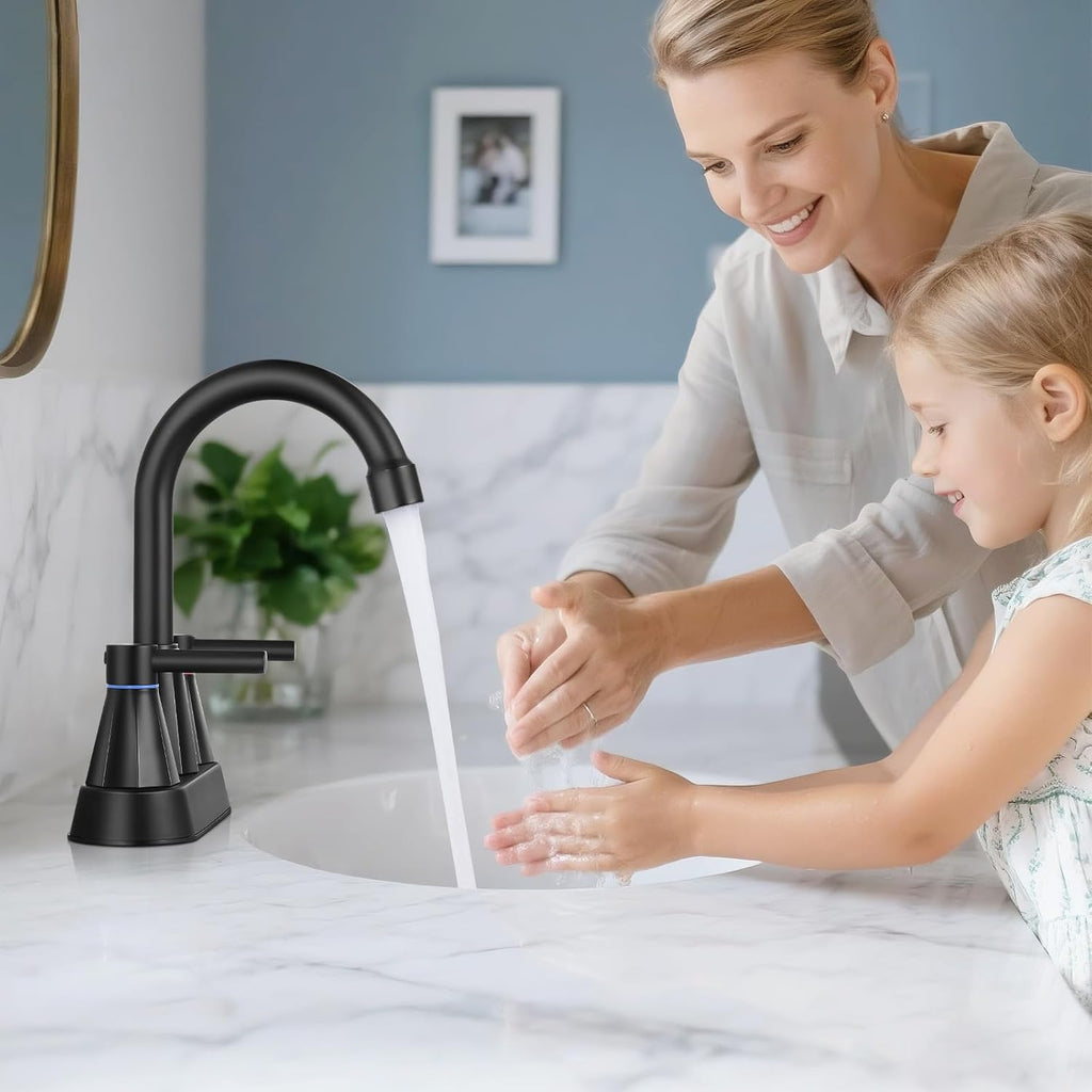 4 inches Bathroom Faucet for 3 Hole,2-Handle Bathroom Sink Faucets with Pop Up Drain (Matte Black)