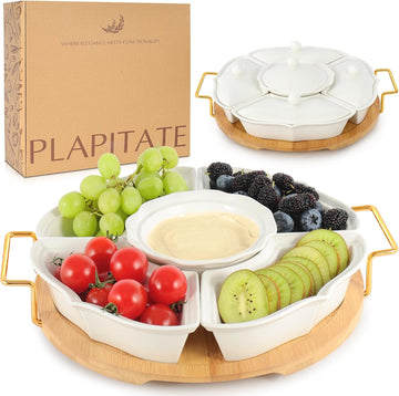 Party Serving Trays and Platters, Ceramic Lazy Susan Serving Tray with Divided Sections Appetizer Rotating Serving