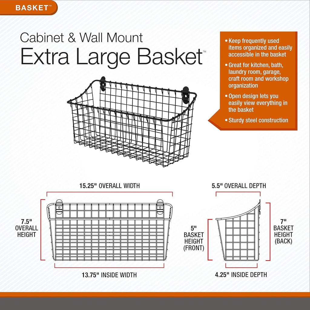 Vintage Living Extra Large Wire Wall Basket, Industrial Gray
