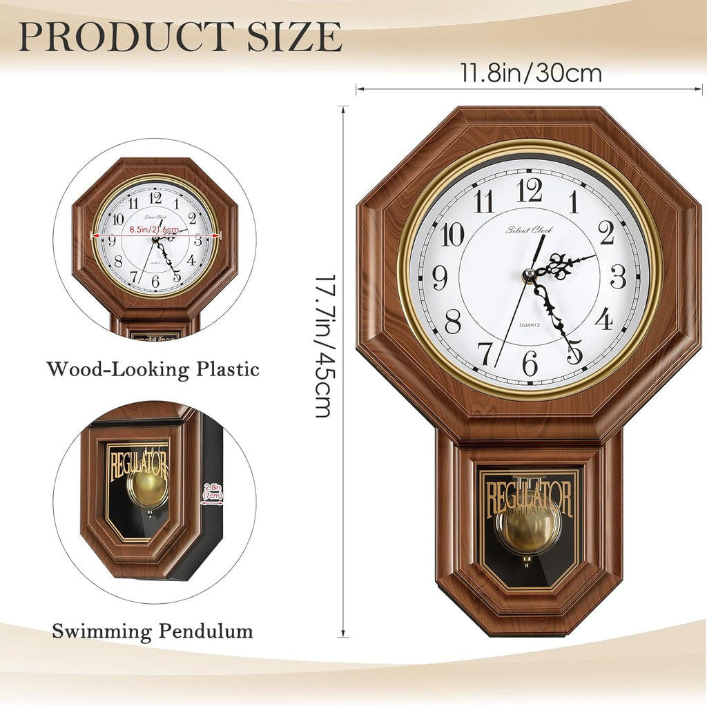 Sunexinlo Pendulum Wall Clocks Battery Operated,Regulator wall Clock with Pendulum,Vintage Decorative Grandfather Clock for Living...