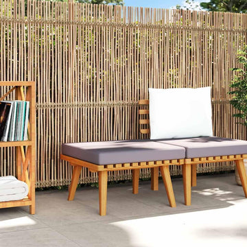 Outdoor Patio Footstool with Thickly Padded Cushion, 23.6x23.6 Inch Solid Acacia Wood Ottoman for Garden Deck