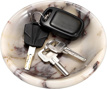 Decorative Key Holder for Entryway Table Round Key Bowl Marble Nightstand Organizer for Candle Jewelry Tray