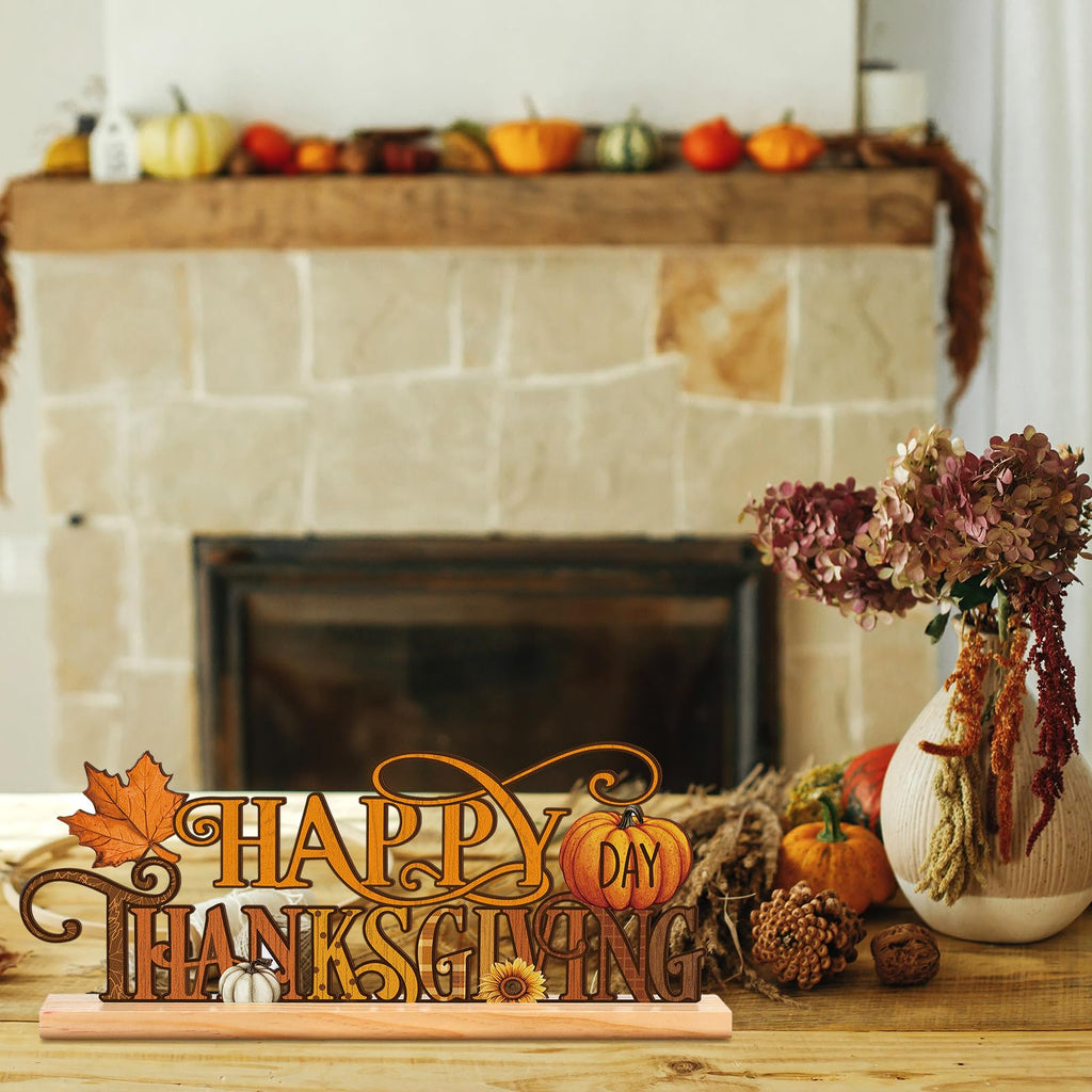 11.8 Inch Happy Thanksgiving Sign, Metal Pumpkin Maple Decor