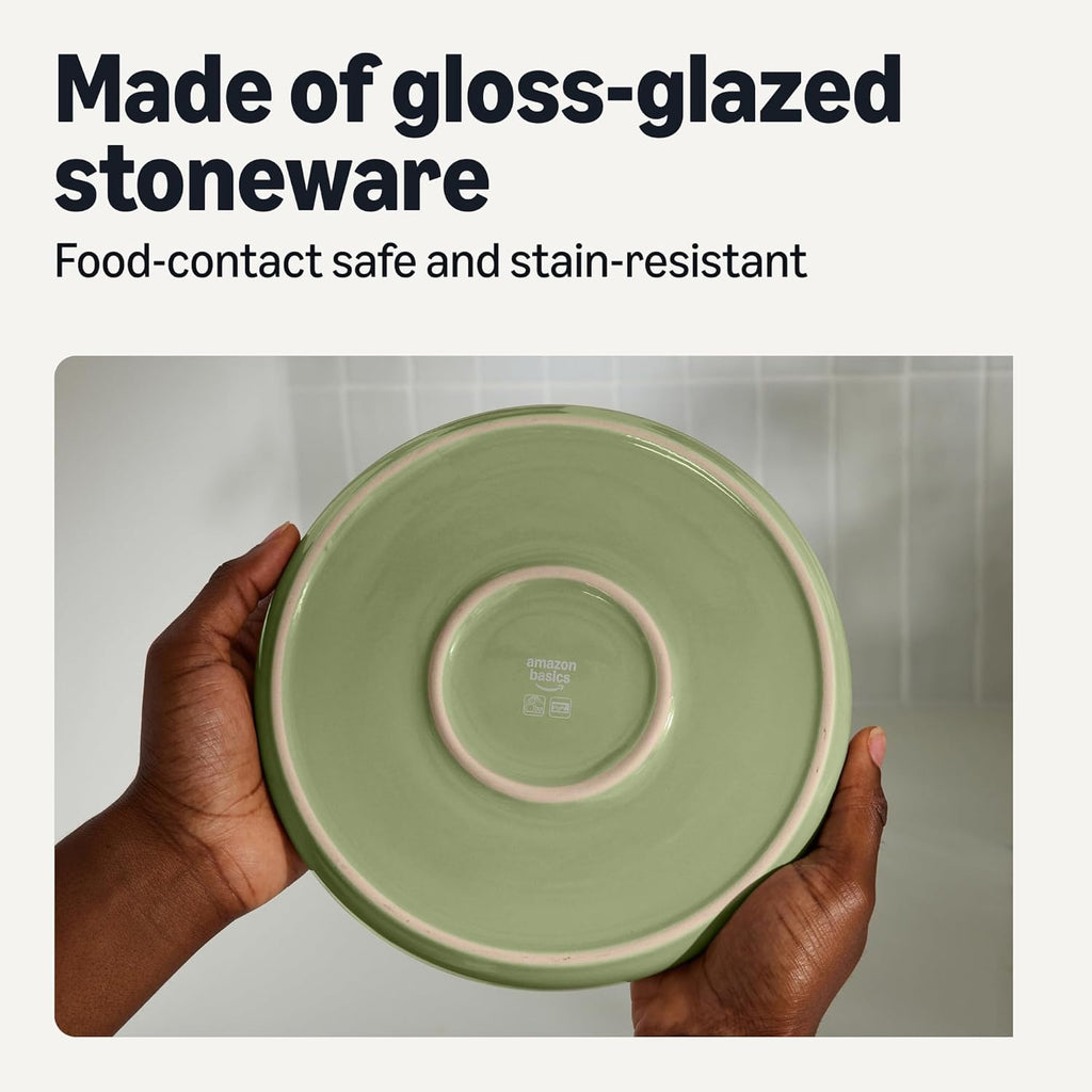 Glazed Stoneware Dinnerware, 12-Piece Set, 4 Full Place Settings, Microwave and Dishwasher-Safe, Olive