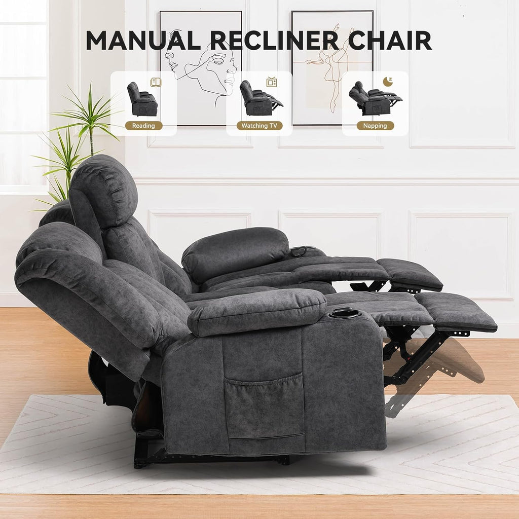 Loveseat Recliner Sofa,Fabric Home Theater Seating Seats,RV Manual Reclining Chair with Bluetooth Speakers,Living Room