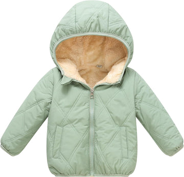 Toddler Winter Jackets Fleece Lined Coat Boys Warm Hooded Coat Girls Zipper Outerwear for Kids 1-6 Years