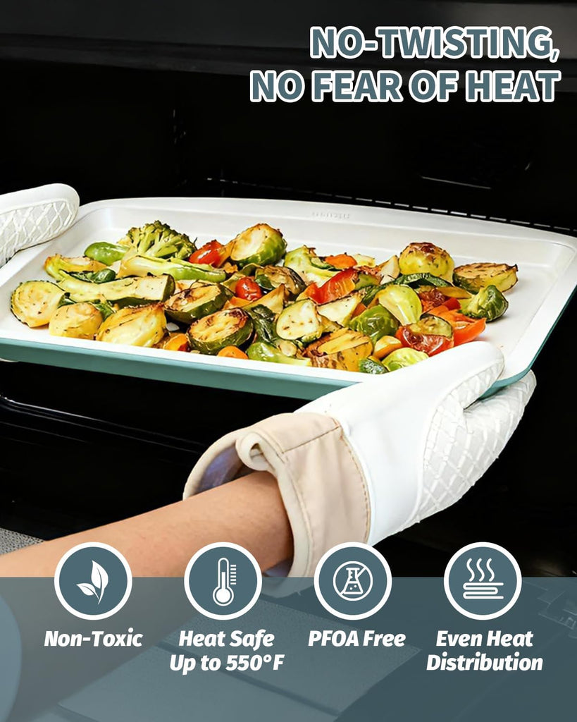 Ceramic Nonstick Pans Set, Non Toxic 30 PCS Stackable Bakeware Sets, 550°F Oven Safe Sheet & Pans, Warp-Free