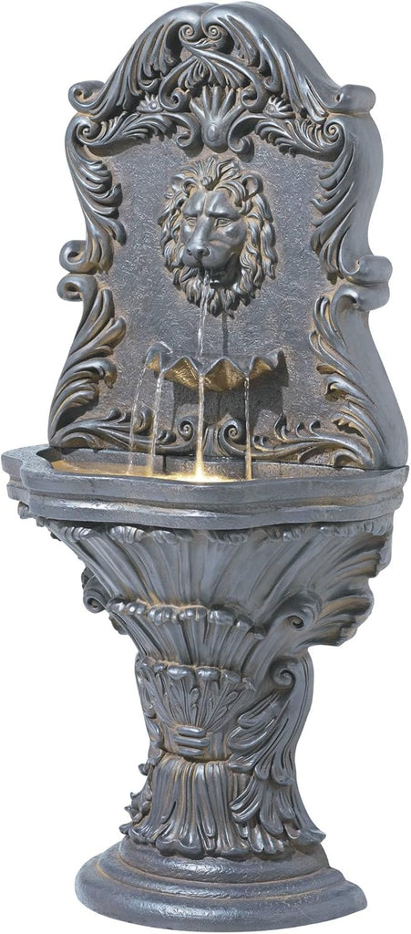 Royal Lion Acanthus 50" High Large Italian Indoor Outdoor Decor Faux Stone Floor Fountain with Light LED Statue