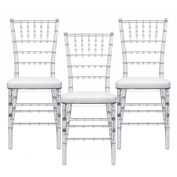 FOHFurniture Set of 3 Clear Acrylic Ballroom Chairs with Cushions
