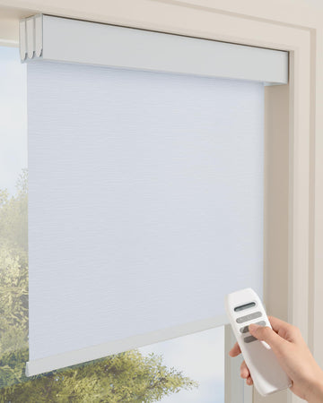 No-Drill Motorized Blinds with Remote, 100% Blackout Automatic Roller Shade