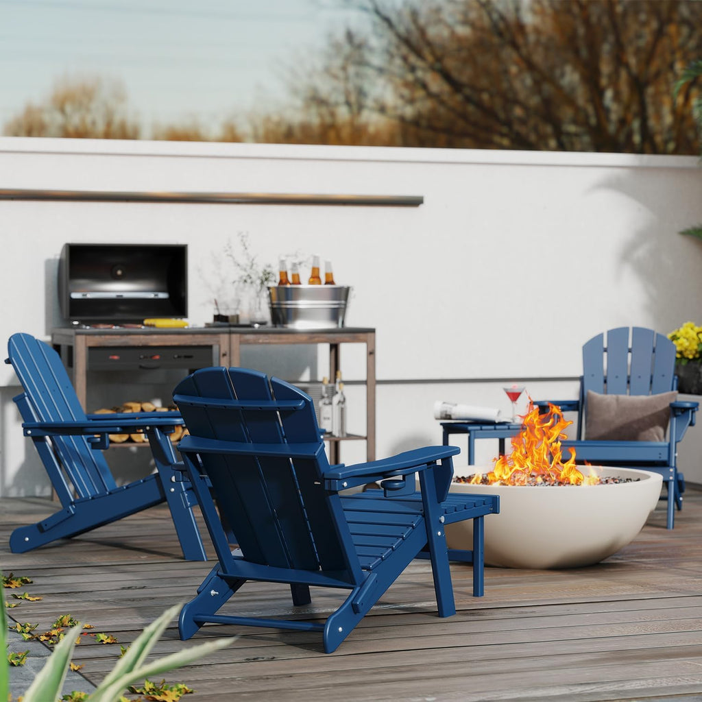 Adjustable Adirondack-Chairs-with-Ottoman Set of 2, HDPE, Blue