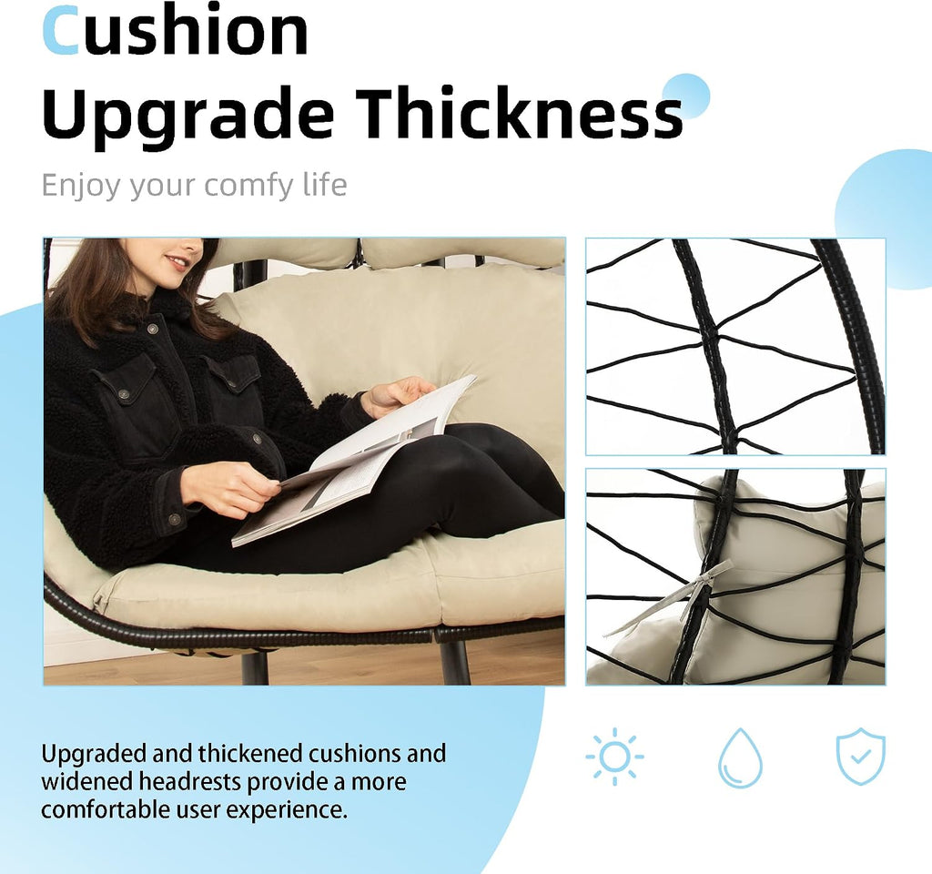 Double Egg Chair with Stand Hammock Swing Chair Foldable Hanging Loveseat, UV Resistant Removable Cushions, 700LBS
