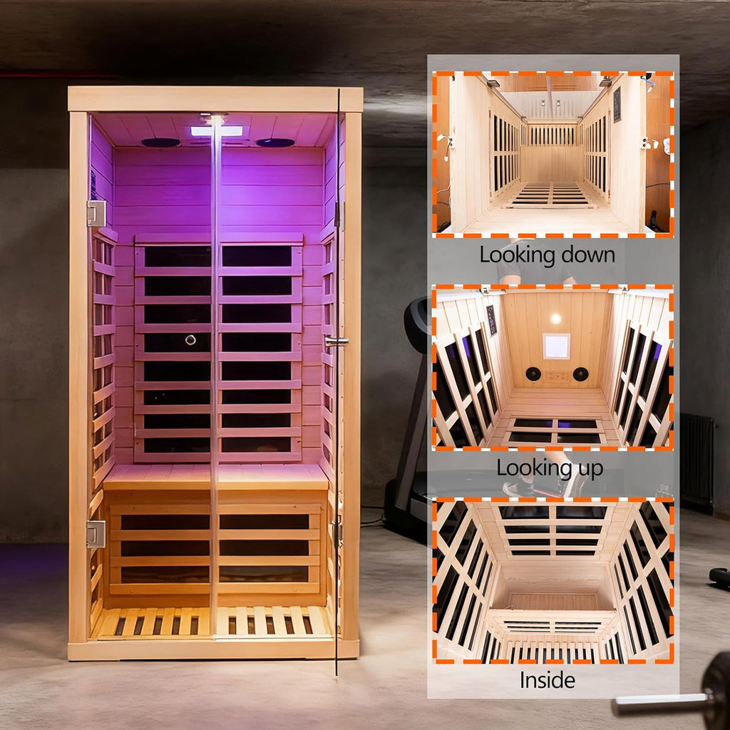 Smart APP Control 1 Person Ultra Low EMF (0-5mG) Far Infrared Sauna for Home