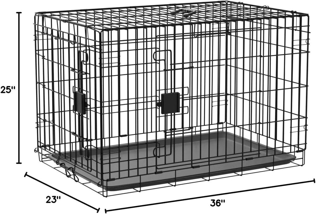Portable, Easy to Assemble, Foldable Metal Wire Dog Crate with Removable Tray, Double Door, Divider Panel, Handle