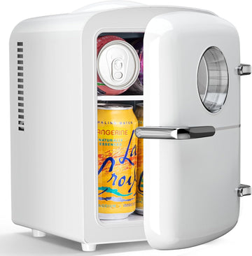 Mini Fridge, 4L Capacity/6 Cans Portable Cooler and Warmer Compact Refrigerator, for Bedroom,Car,Office and Dorm