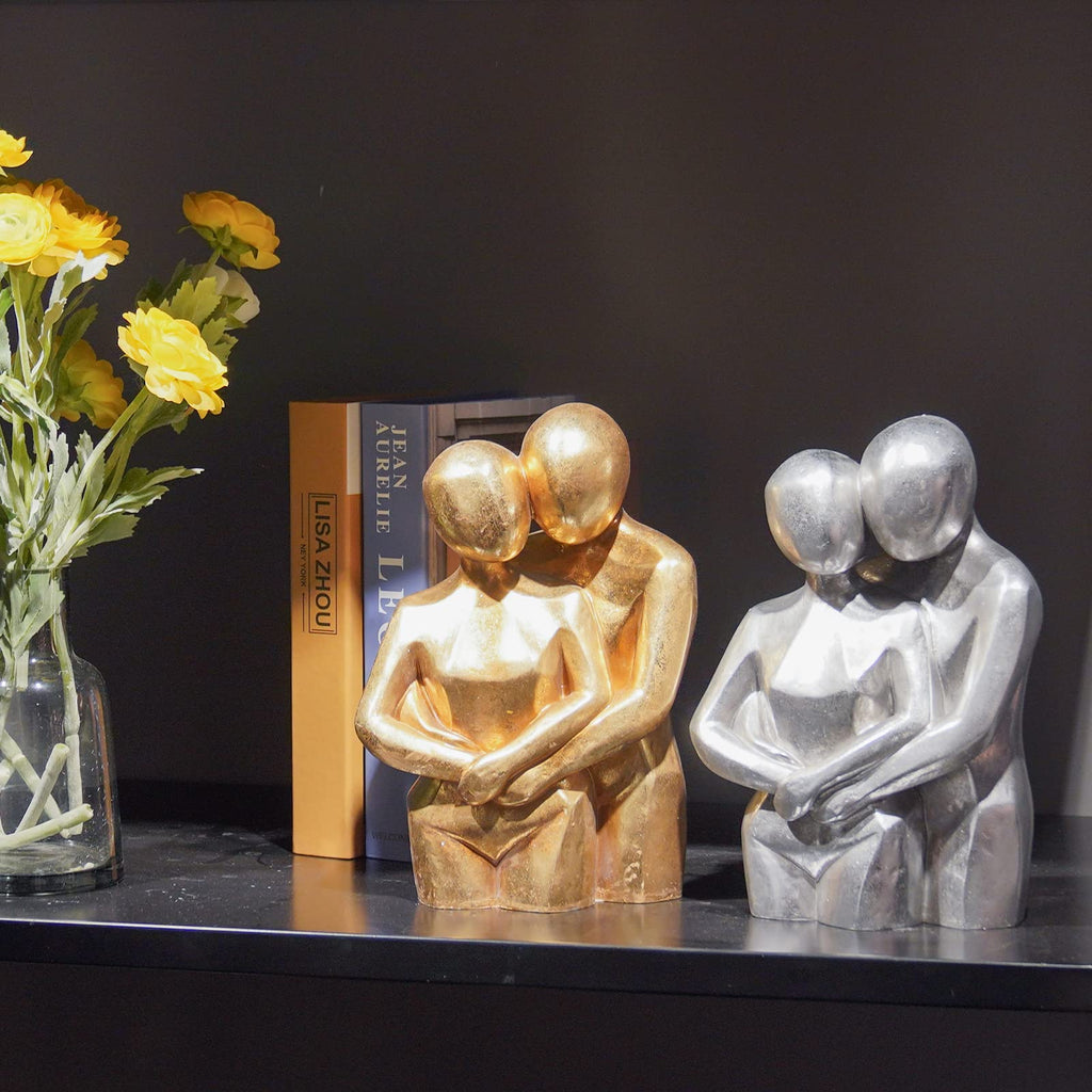 Hugging Couple Sculptures Gold Home Décor