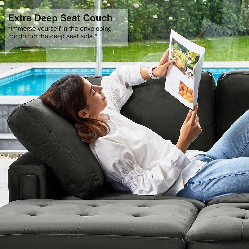 Grey Velvet L-Shape Sectional Sofa with Reversible Chaise, 107.8'L x 84.2'W x 35.8'H, Modular, Modern, Sofa Couch , 5