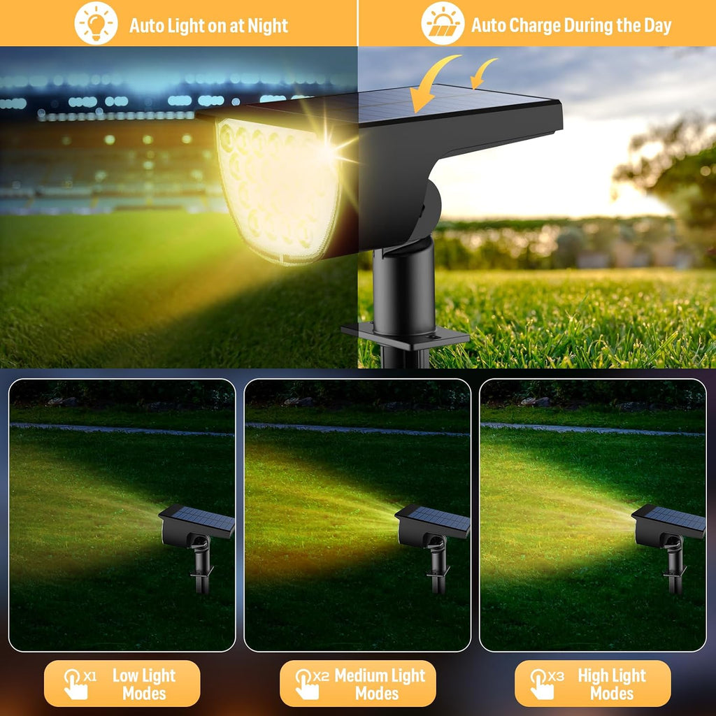 Solar Lights Outdoor Waterproof IP65, Solar Powered 76 LED 3 Lighting Modes Solar Spot Lights Outdoor for Yard Garden