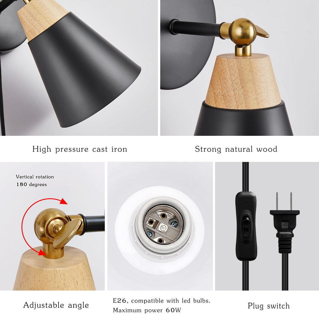 Black Plug in Wall Sconce Plug in Wall Mounted Light